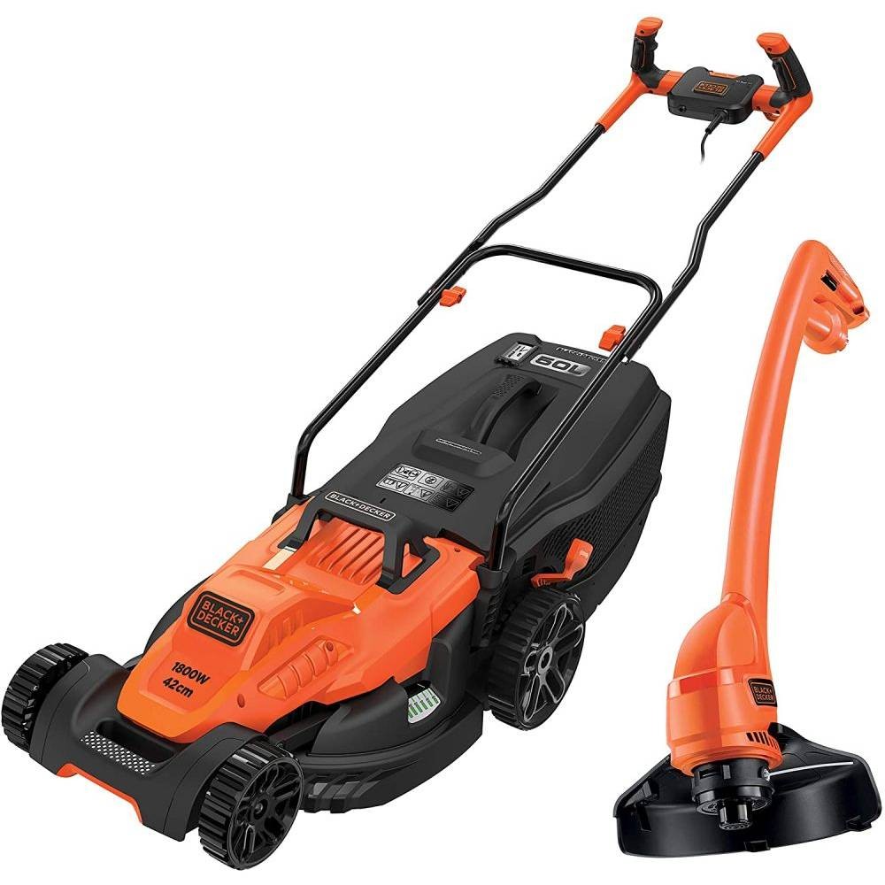 Set Motocoasa, masina electrica de tuns gazon si iarba 1800 W, 42 cm + Trimmer 250 W, 23cm, Black+Decker, BEMW481BGL2-QS