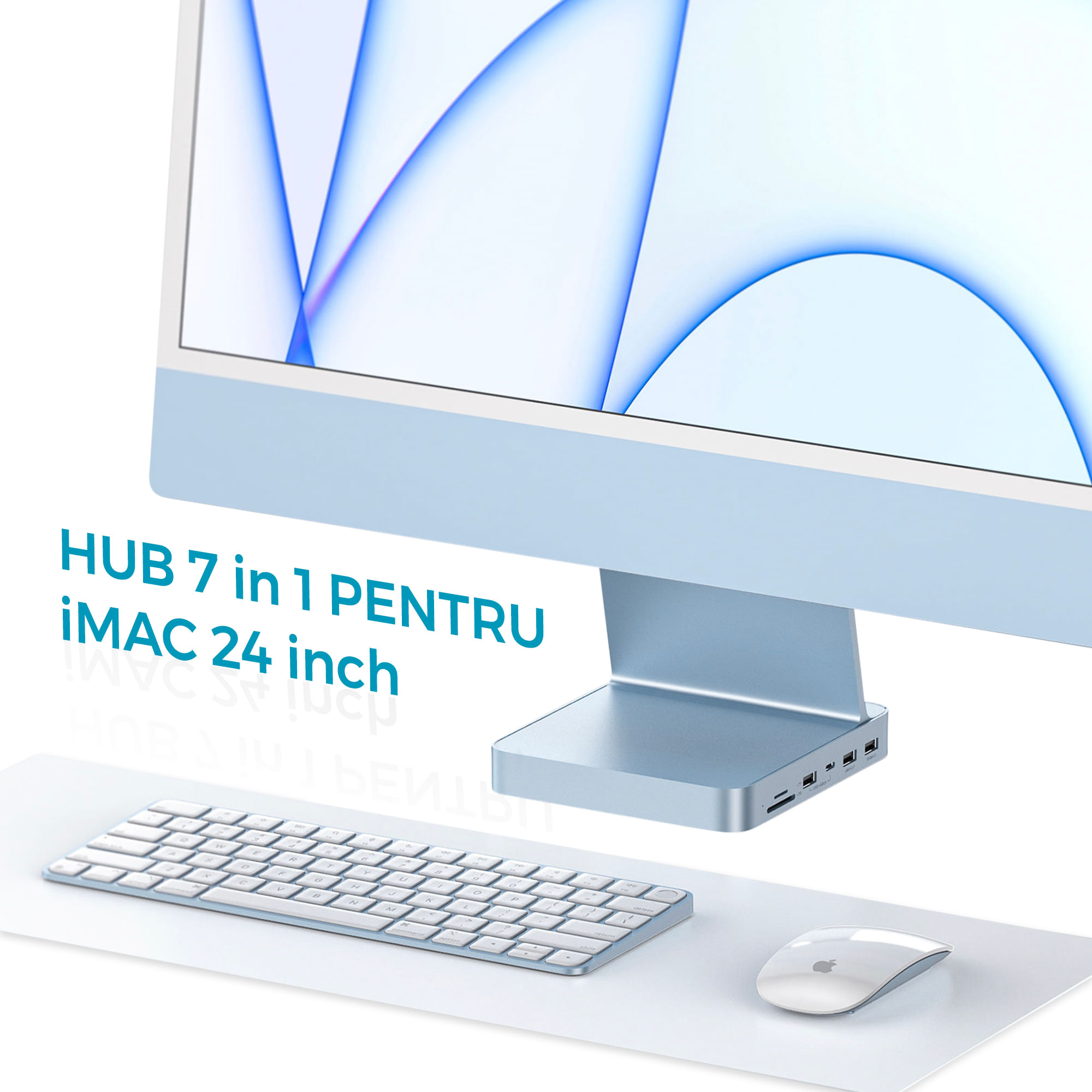 Hub Imac 24 inch Vixev, 7 in 1 Slot M.2 Sata, NVMe SSD, TF, SD, 2x USB A 2.0, 1x USB A 3.2, 1x USB C 10Gbps, Albastru - 1 | YEO