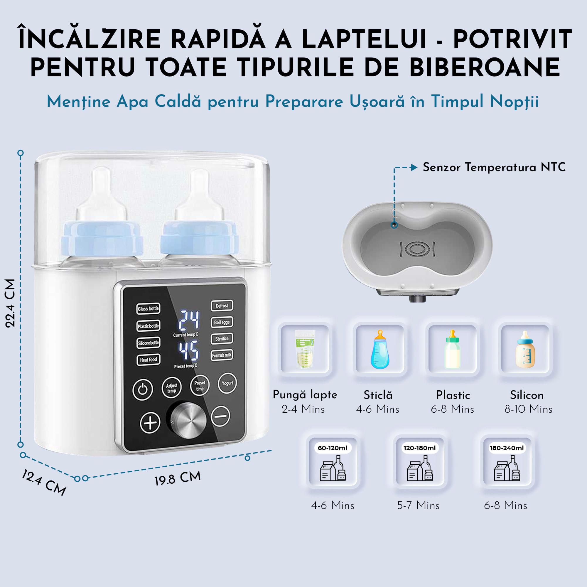 Incalzitor Biberoane Vixev, Sterilizator Multifunctional 12 in 1, Fara BPA, Afisaj LED, Negru - 3 | YEO