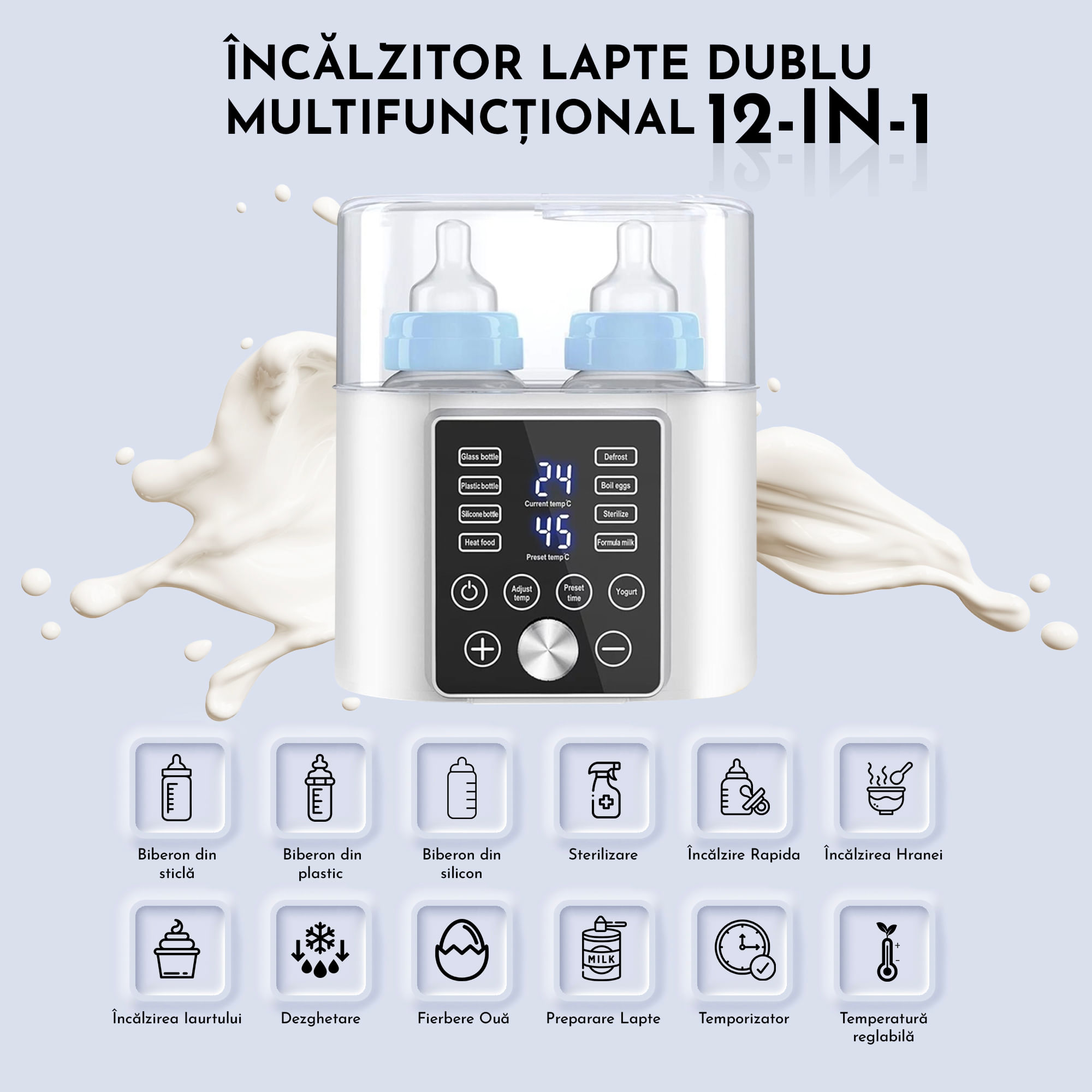 Incalzitor Biberoane Vixev, Sterilizator Multifunctional 12 in 1, Fara BPA, Afisaj LED, Negru - 1 | YEO