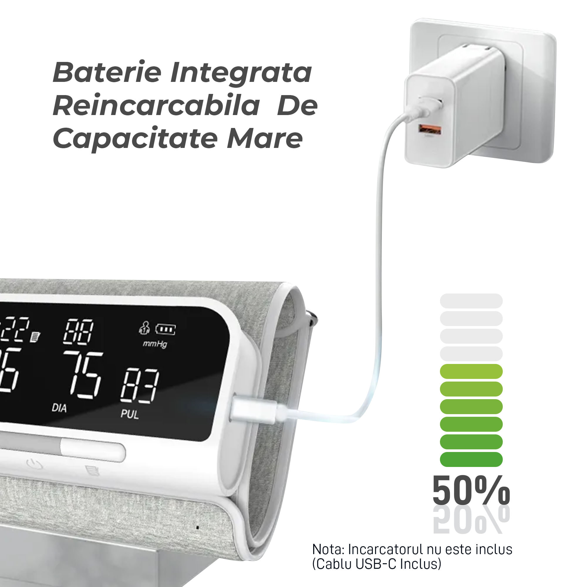 Tensiometru de Brat Digital Vixev, Masurare Tensiune Sistolica/Diastolica, Detectare Puls Neregulat, Alb - 2 | YEO