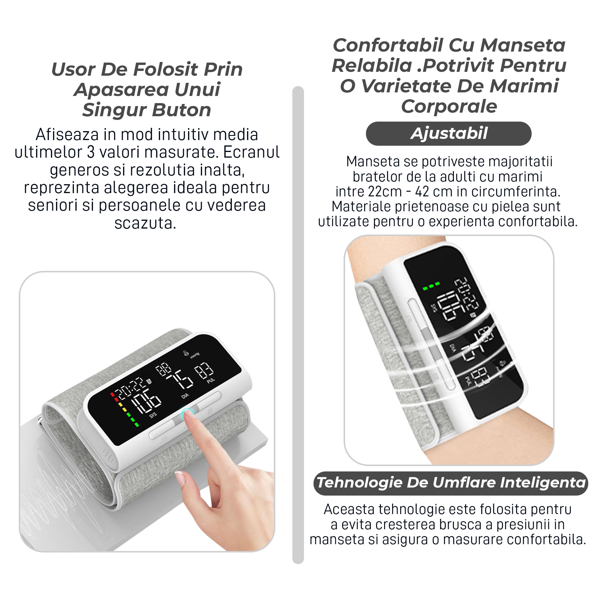 Tensiometru de Brat Digital Vixev, Masurare Tensiune Sistolica/Diastolica, Detectare Puls Neregulat, Alb - 4 | YEO