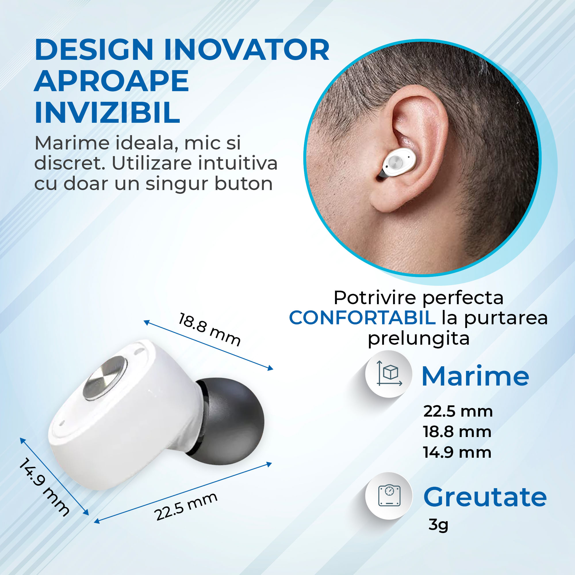 Aparat Auditiv cu Acumulator Vixev, set, Volum Reglabil, Amplificator Sunet Intraauricular, Hipoacuzie Medie-Severa, alb - 2 | YEO