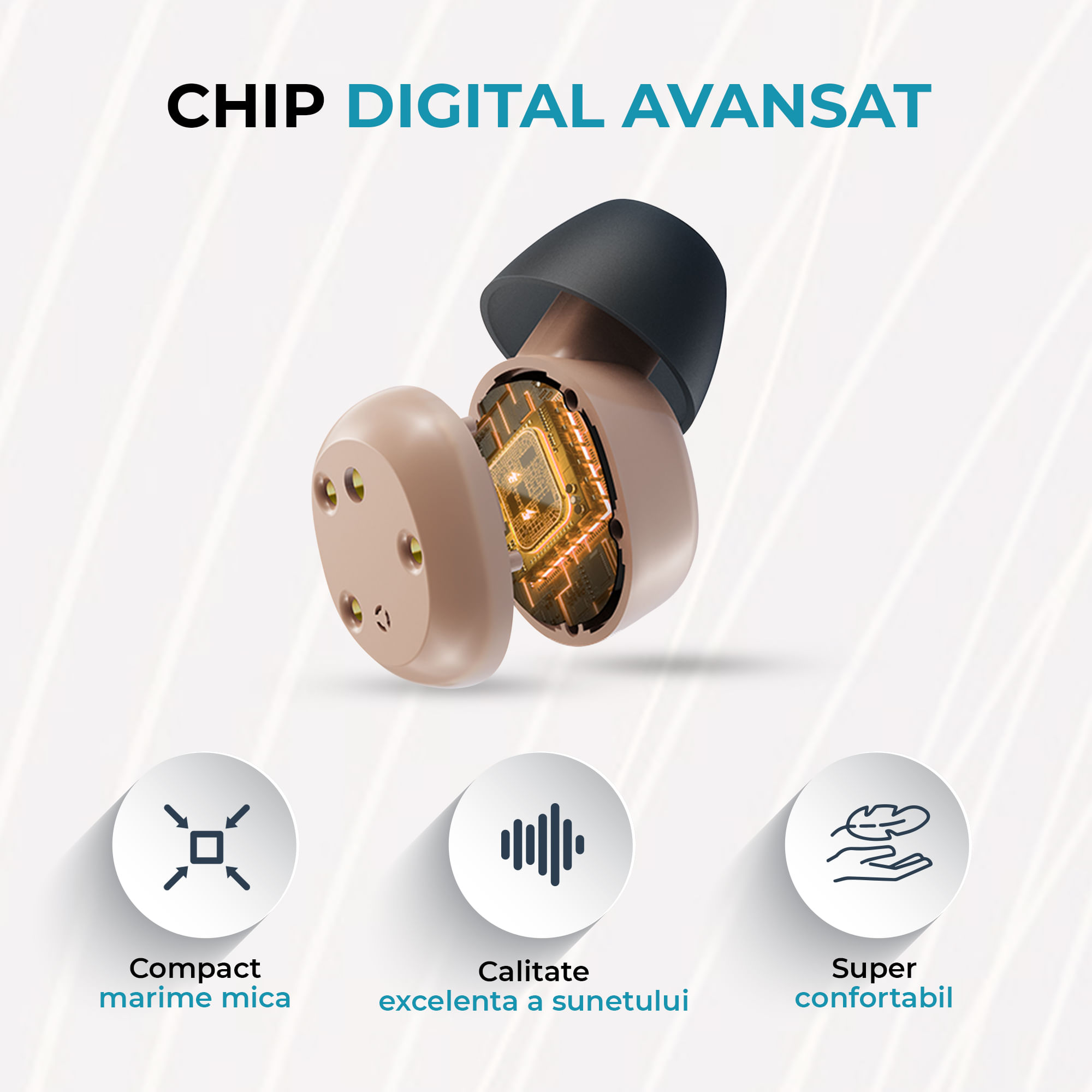 Aparat Auditiv cu acumulator, reincarcabil, Vixev, Volum reglabil 130 dB, Hipoacuzie Medie-Severa, 4 adaptoare urechi