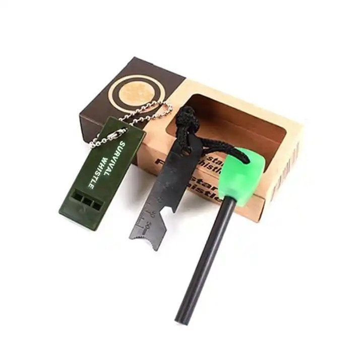 Set Amnar pentru camping si Fluier IdeallStore®, Ultimate Survival, otel inoxidabil, 11 cm