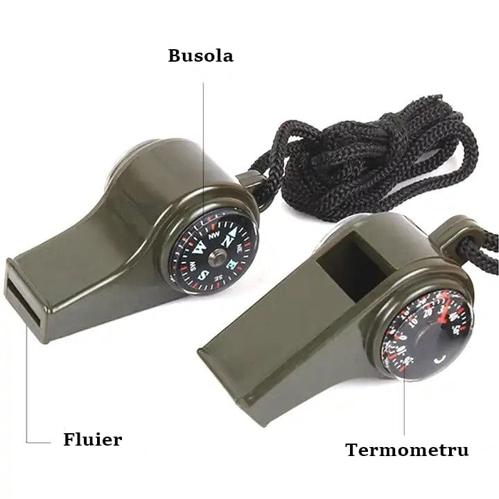 Fluier 3 in 1 IdeallStore® cu busola si termometru, 6 cm, verde - 4 | YEO