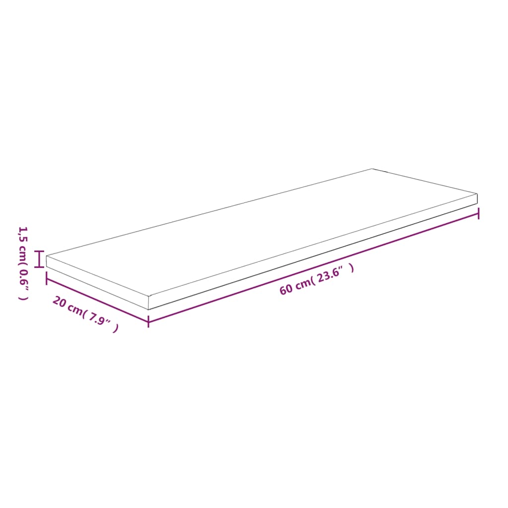 Polita, 60x20x1,5 cm, lemn masiv de stejar netratat — imaginea 4