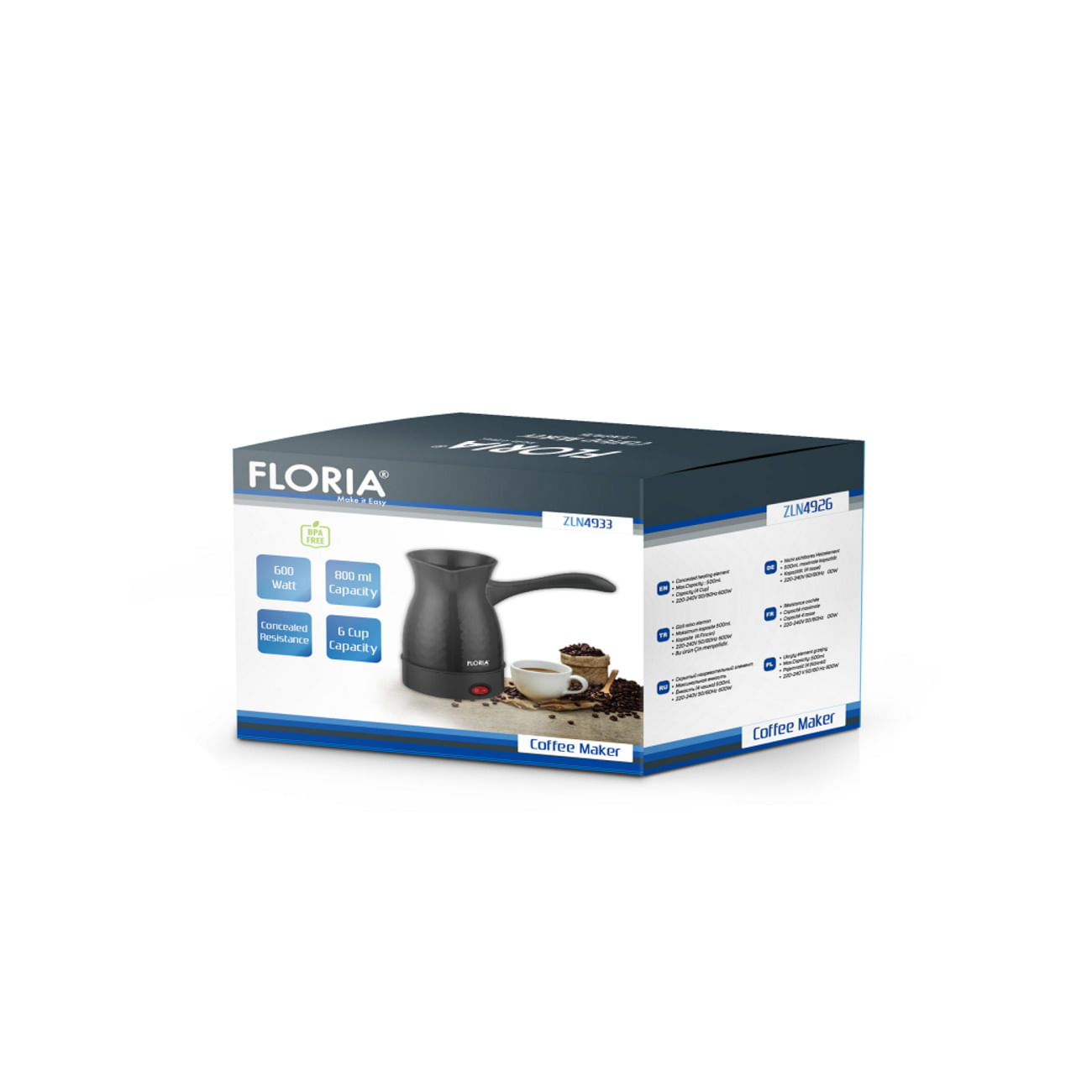 Ibric electric Floria ZLN4933 Negru, putere 600W, capacitate 800 ml, 6 cesti, Negru - 1 | YEO