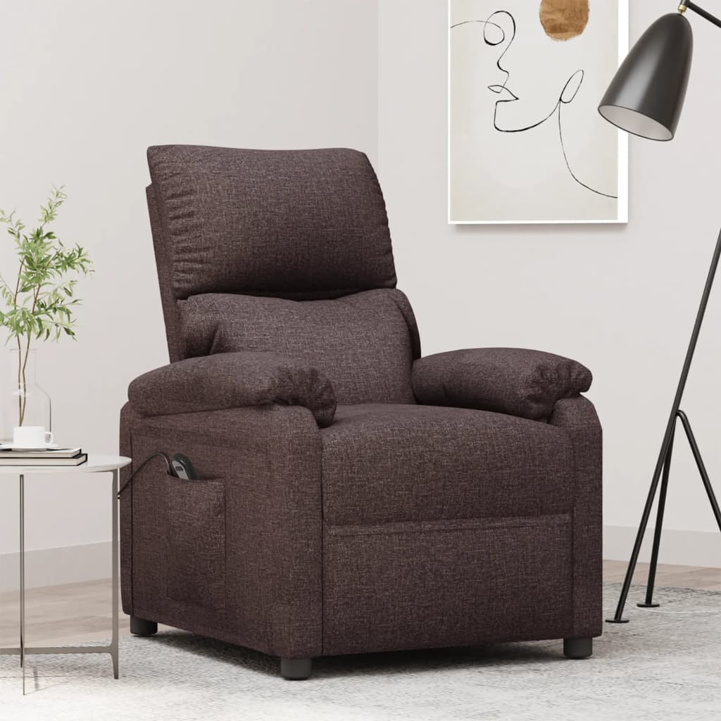 Fotoliu rabatabil electric, maro inchis, material textil