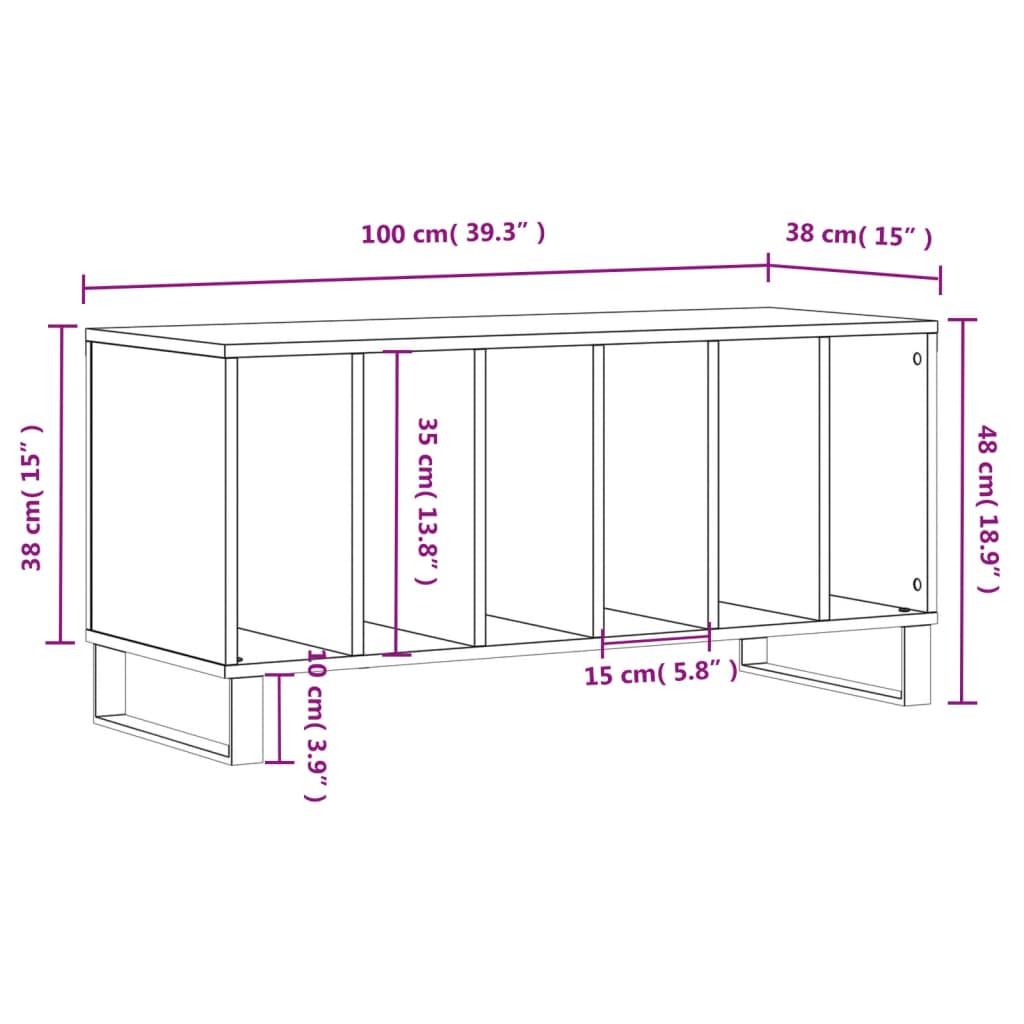 Dulap pentru discuri stejar sonoma 100x38x48 cm, lemn prelucrat — imaginea 9