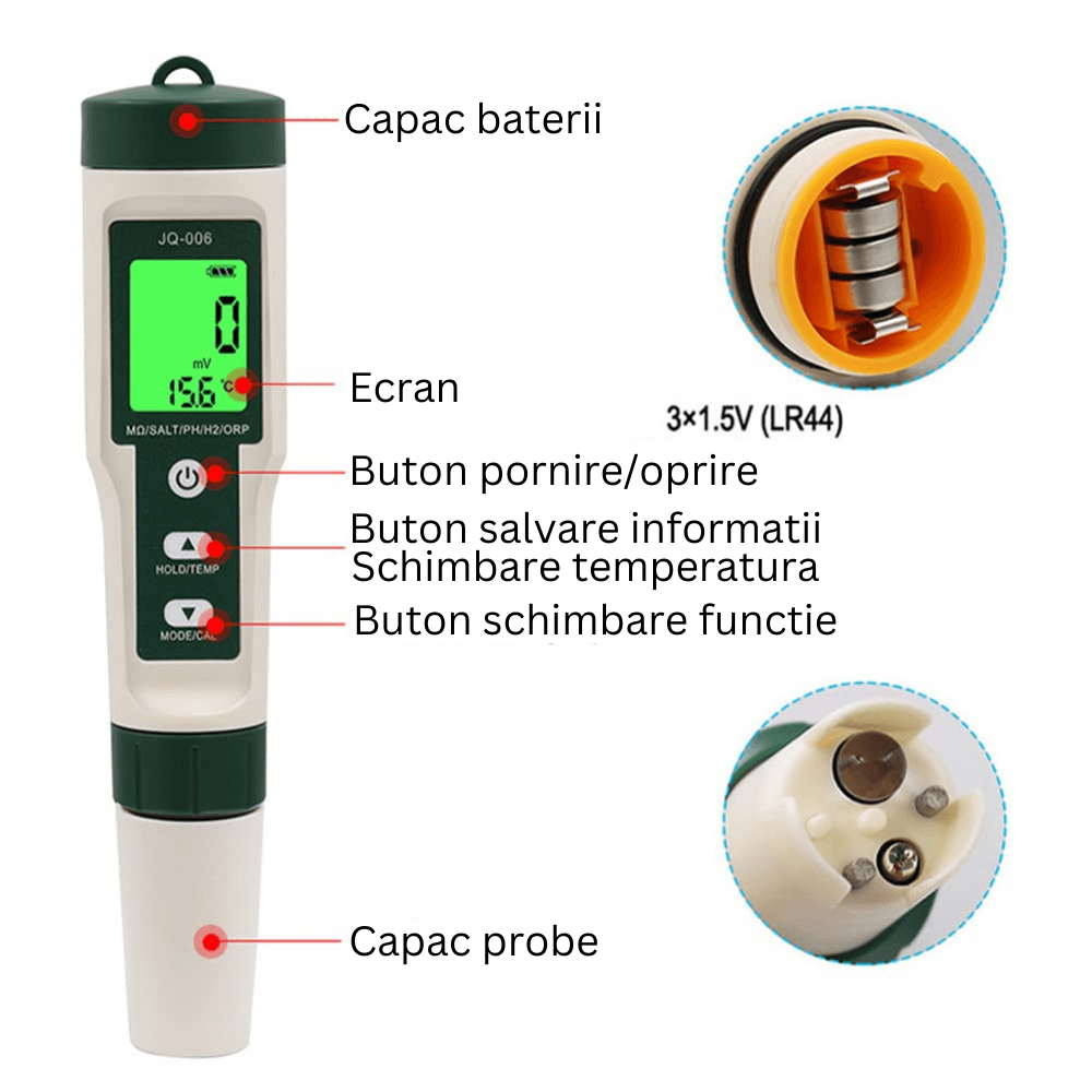 Tester de calitate a apei 10 in 1 (PH/TDS/EC/ORP/S.G/Salinitate/Temperatura/H2/Fertilitate/Rezistivitate) - 1 | YEO