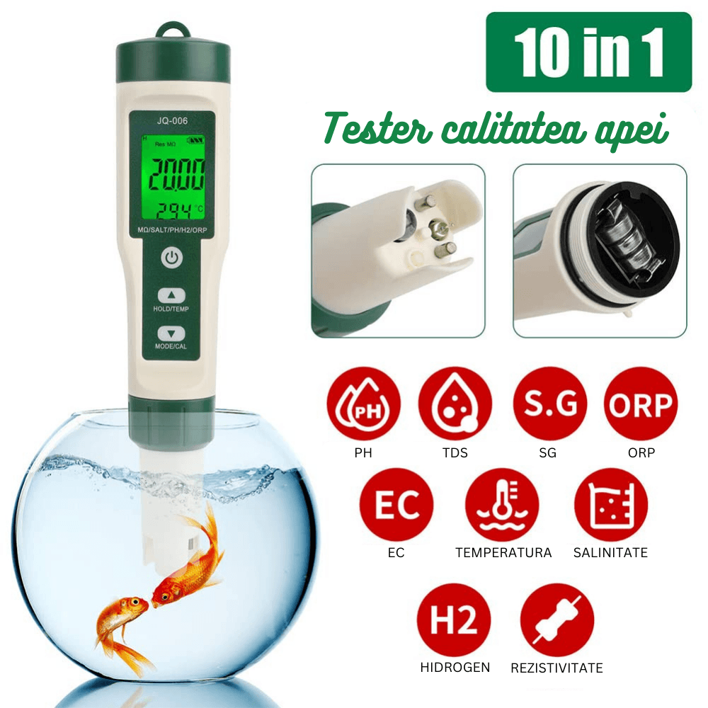 Tester de calitate a apei 10 in 1 (PH/TDS/EC/ORP/S.G/Salinitate/Temperatura/H2/Fertilitate/Rezistivitate) - 2 | YEO