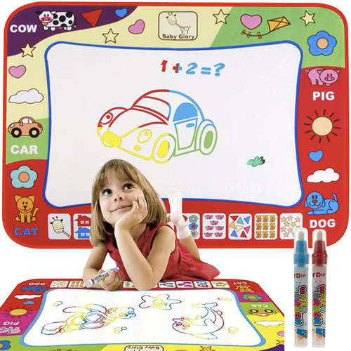 Covoras Educativ de Desenat cu Apa, Inclus 2 Markere cu Apa, Plastic, 59x79.5 cm, 150g, Multicolor