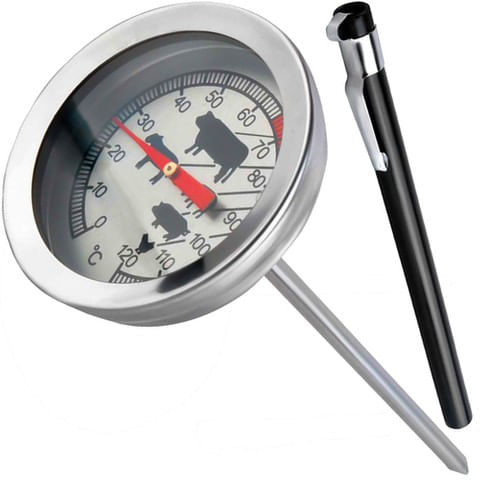 Termometru de Copt cu Sonda, 0-120°C, Dimensiuni 11x5.2 cm, Design Compact, Negru si Argintiu