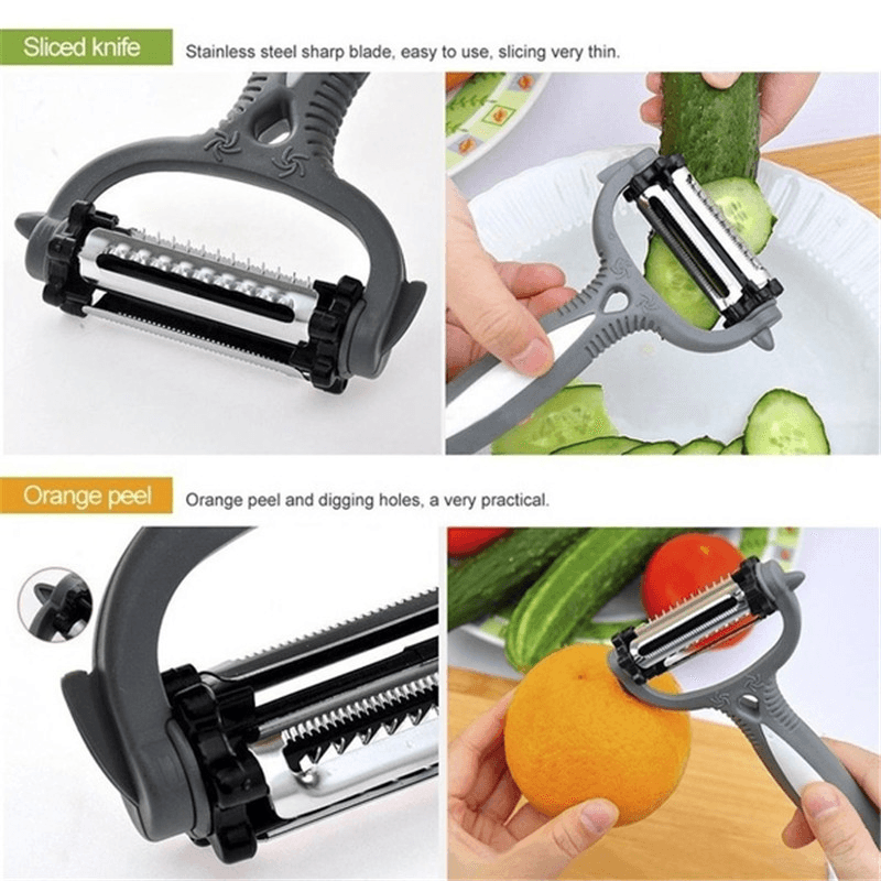 Cutit Legume si Fructe 3 in 1 cu Capat Rotativ Curata, Feliaza si Decojeste — imaginea 2