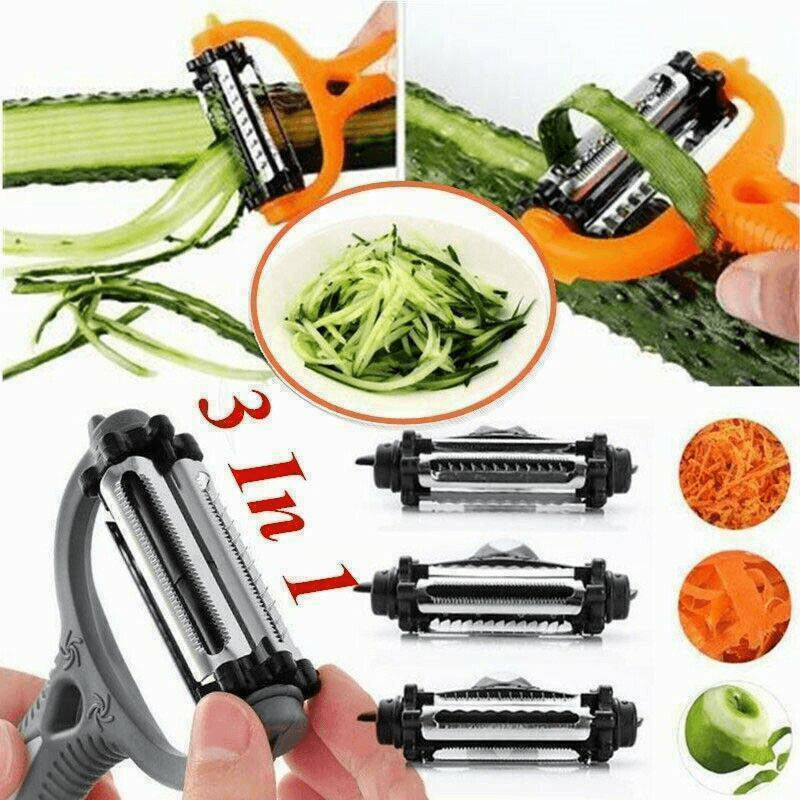 Cutit Legume si Fructe 3 in 1 cu Capat Rotativ Curata, Feliaza si Decojeste — imaginea 3