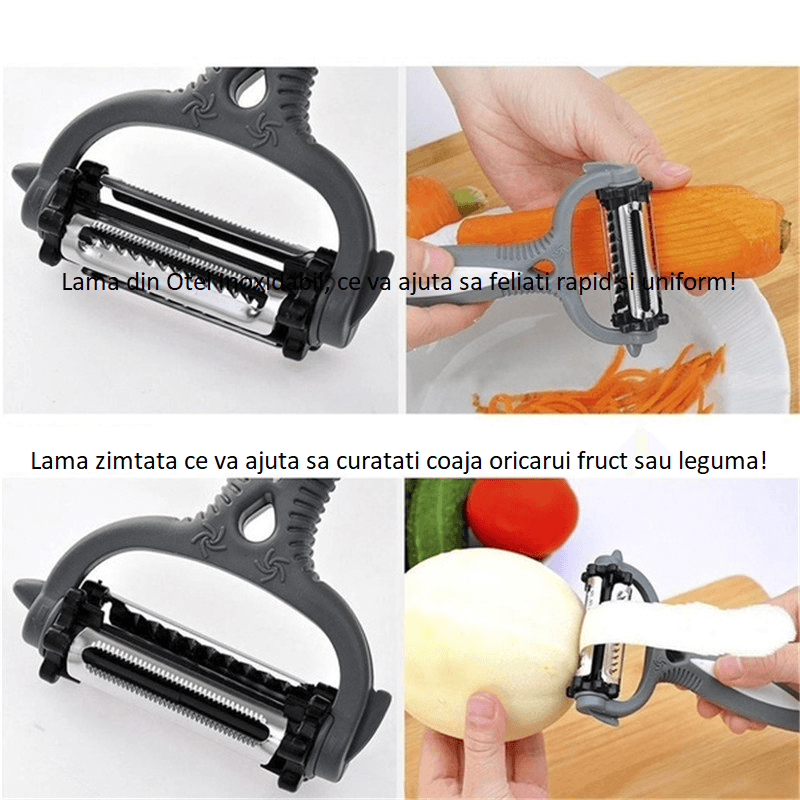 Cutit Legume si Fructe 3 in 1 cu Capat Rotativ Curata, Feliaza si Decojeste — imaginea 5