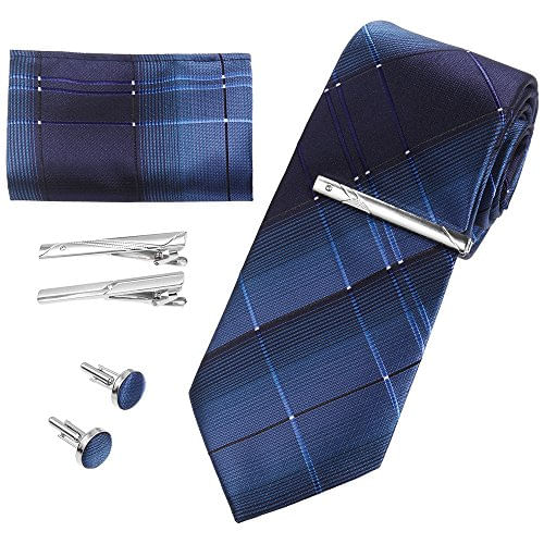 Set albastru 8 articole papion, cravata, batista, ac cravata, butoni camasa ,