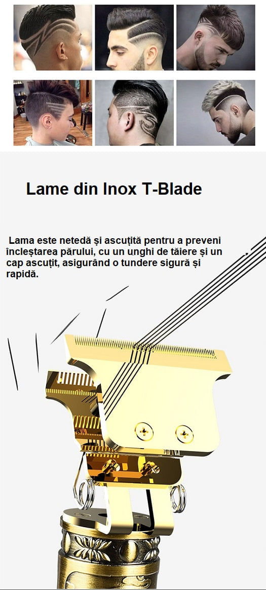 Masina profesionala de tuns barba si contur,Fara fir/Portabil, Auriu - Auriu - imagine 4