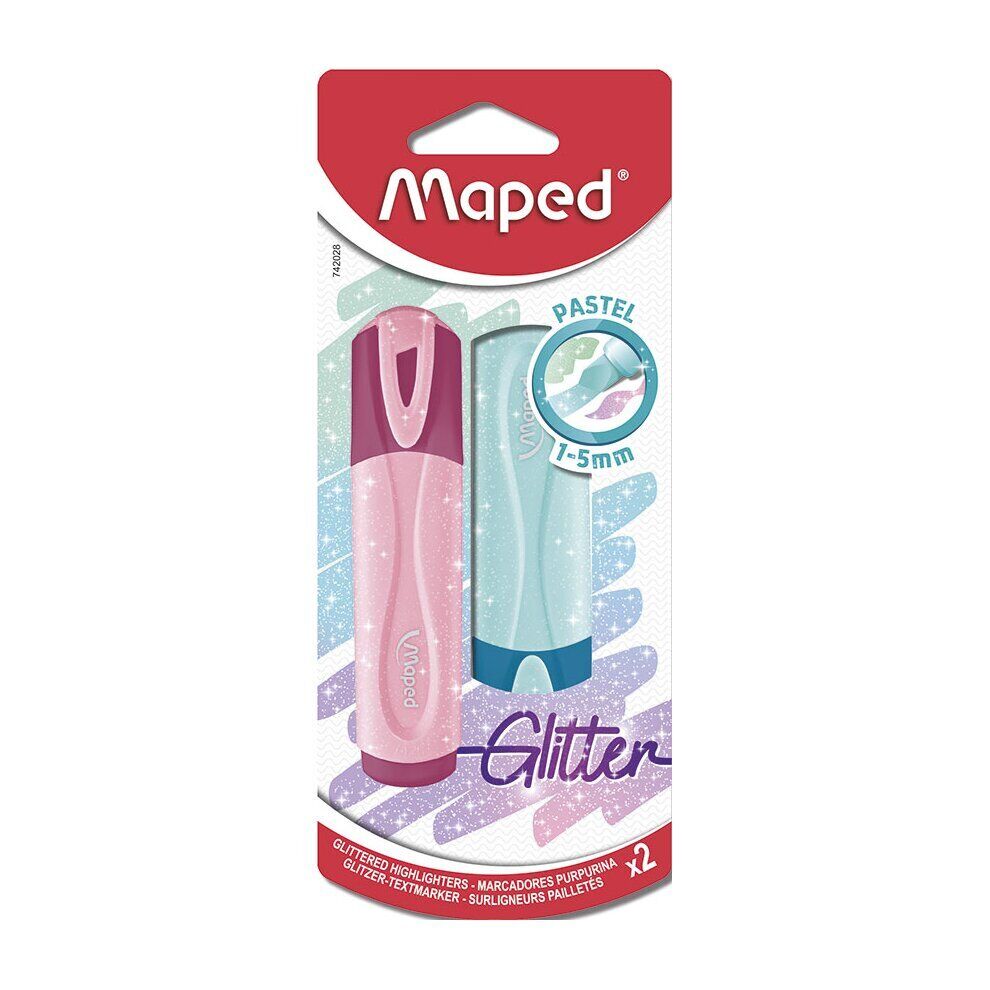 Pachet de doua markere pastel, cu sclipici, Maped