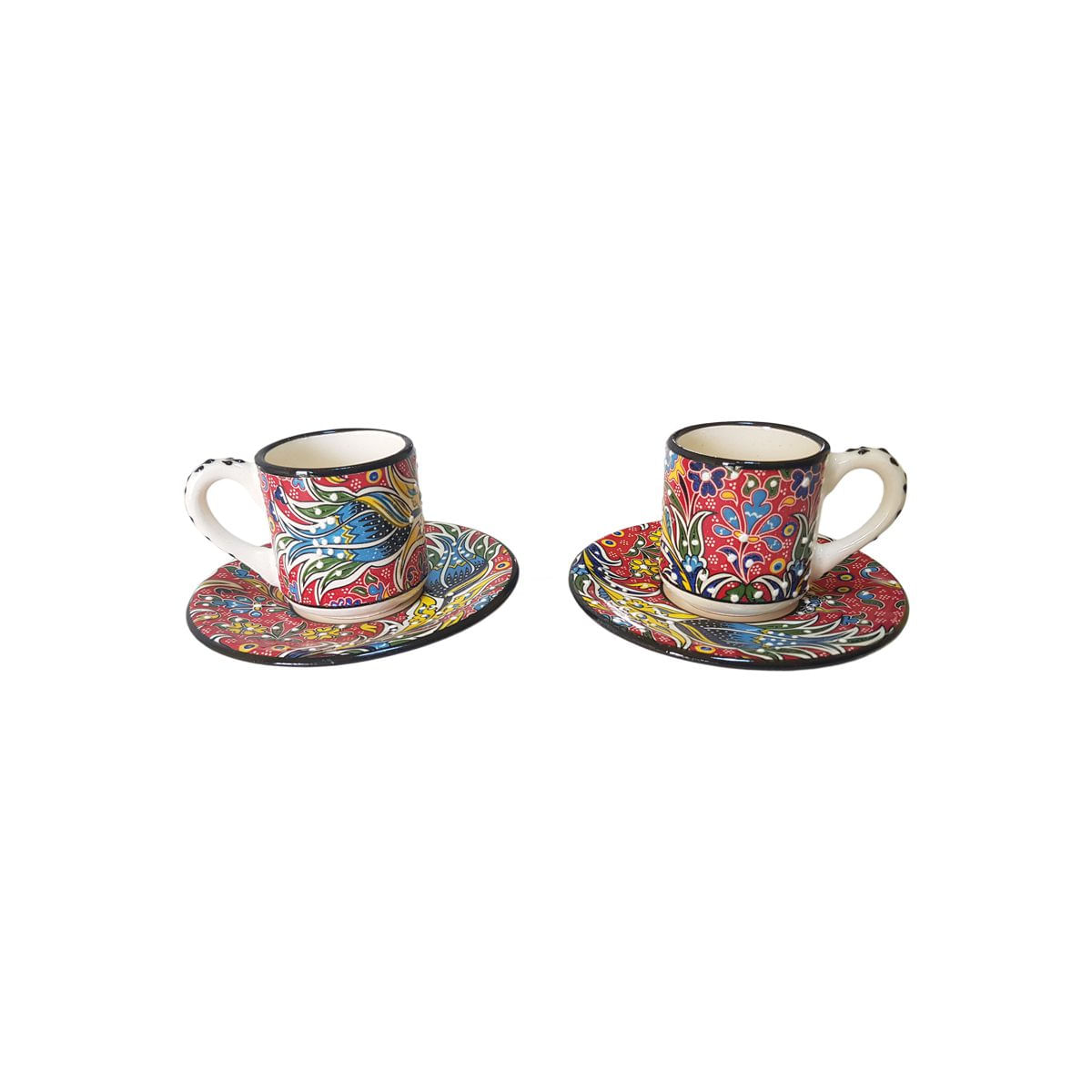 Set cafea turceasca ceramica, pictat manual, multicolor rosu, EHA - 4