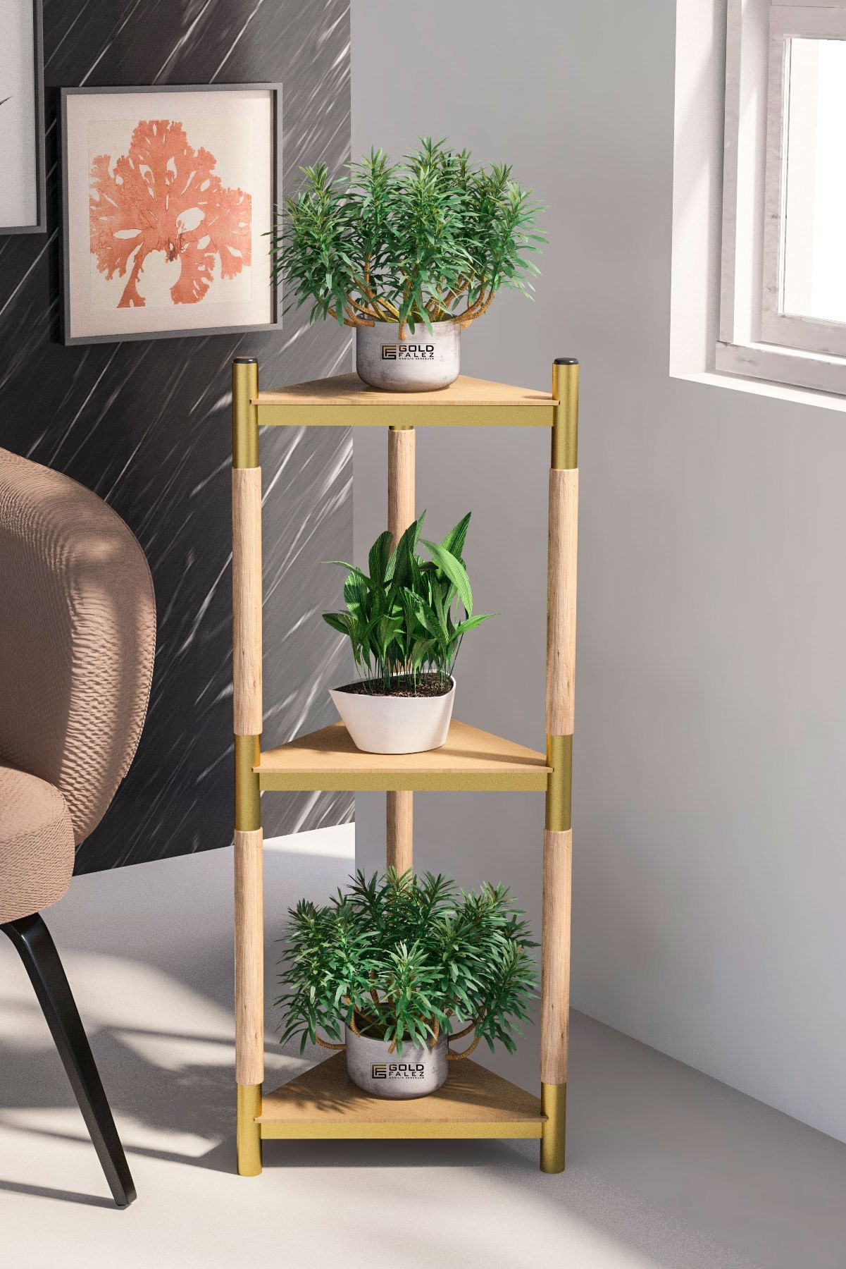 Stand etajera flori, 30 x 30 x 156, lemn cu metal, EHA - 83 cm — imaginea 2