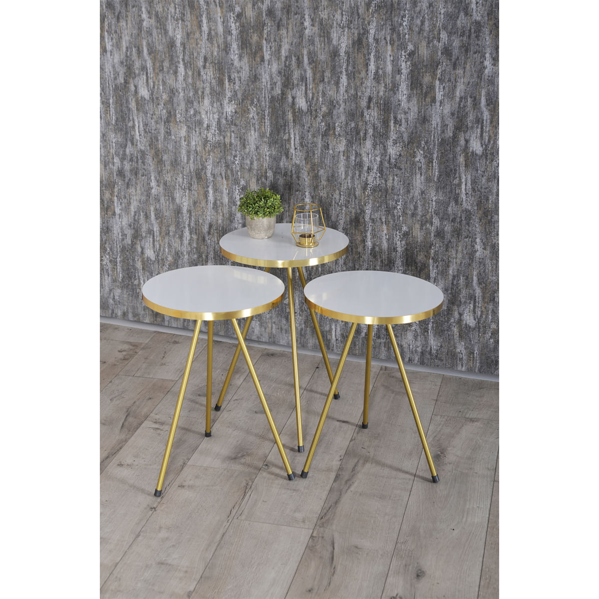 Set 4 masute cafea Zigon, pal, alb lucios, EHA — imaginea 4