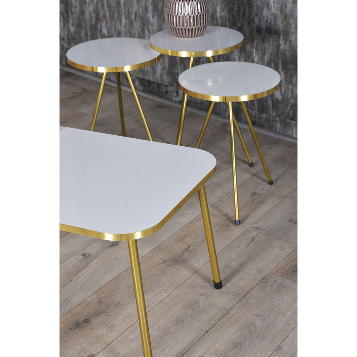 Set 4 masute cafea Zigon, pal, alb lucios, EHA — imaginea 5