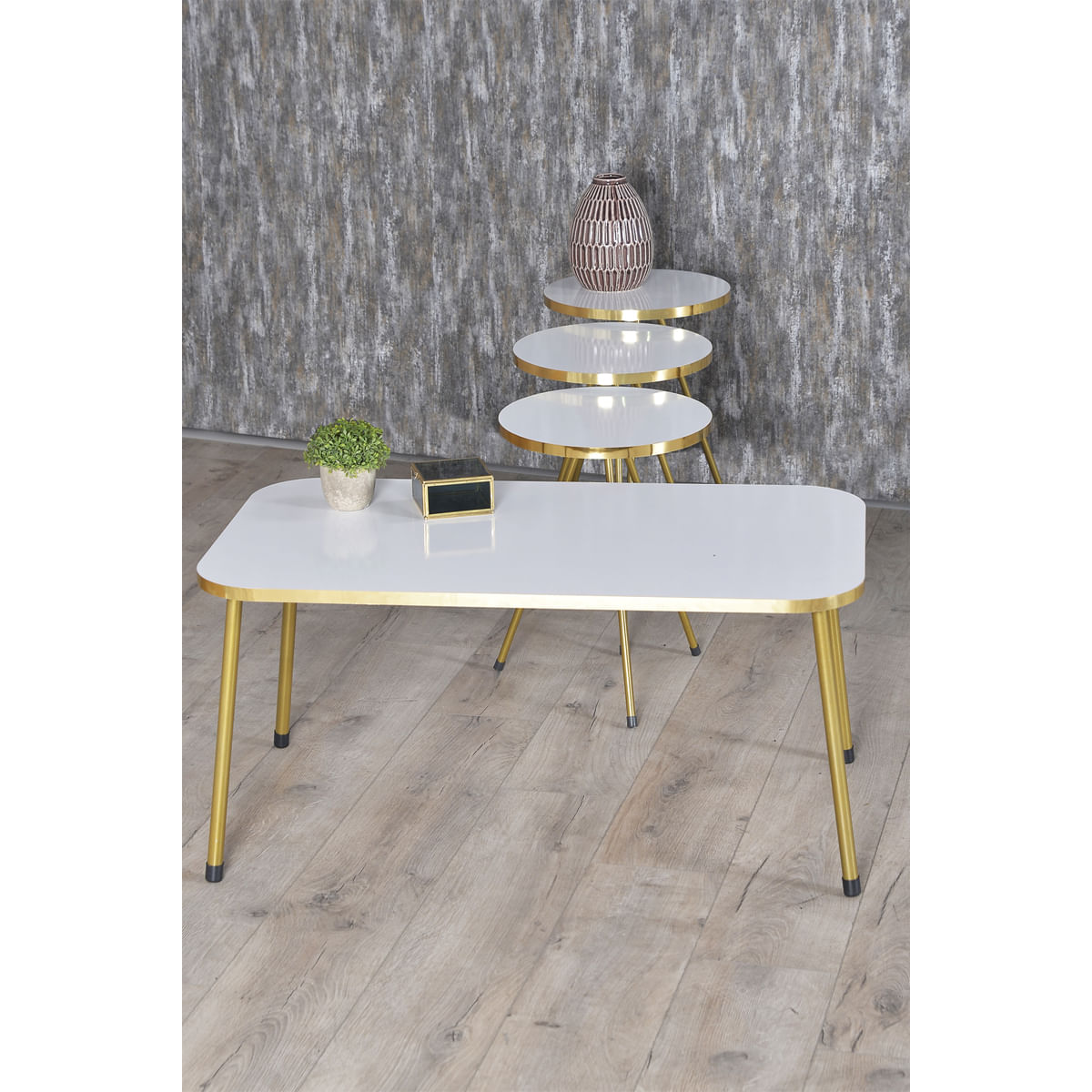 Set 4 masute cafea Zigon, pal, alb lucios, EHA — imaginea 6