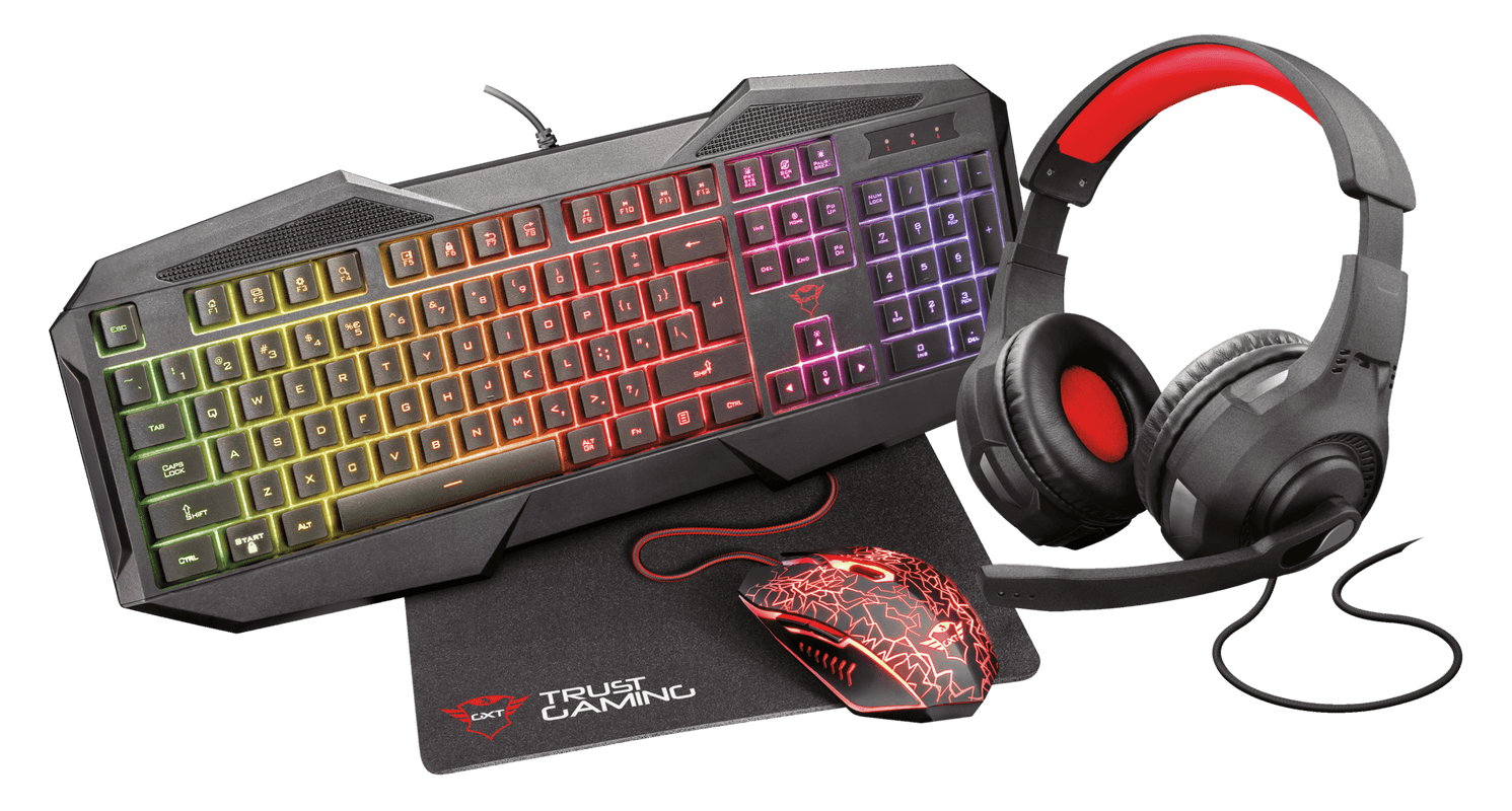 Set casti USB Trust Gaming GXT 1180RW, tastatura iluminata cu 12 butoane multimedia si anti-ghosting