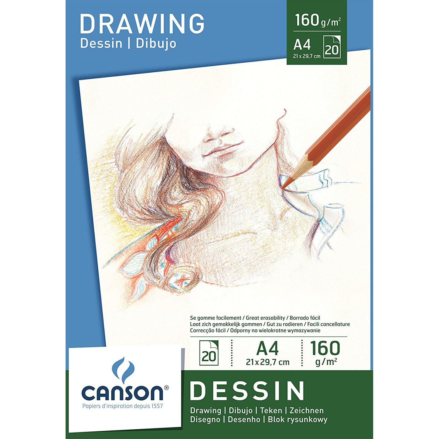 Bloc de desen Dessin, A4, 160 g/mp, 20 file, CANSON