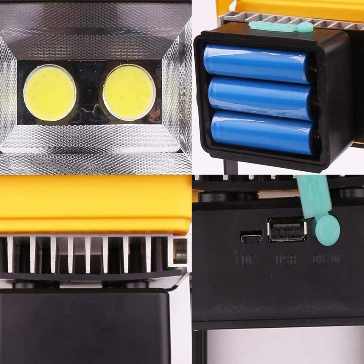 Lampa de lucru tip proiector cu 2 LED-uri 50W - Galben/Negru — imaginea 5