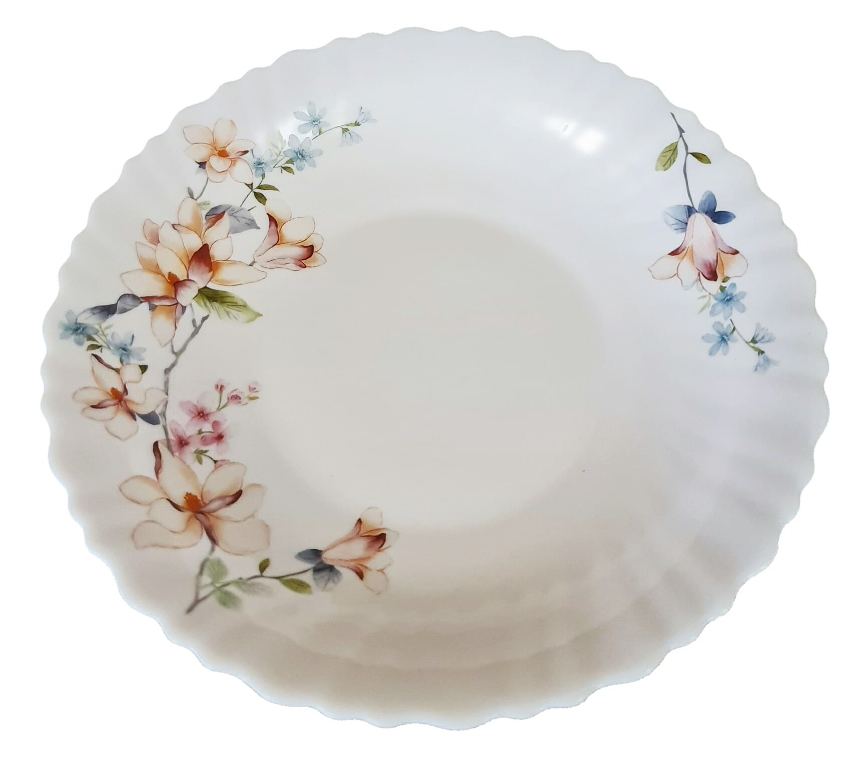 Set 6 farfurii, albe, opal, adanci 22cm, decor floral