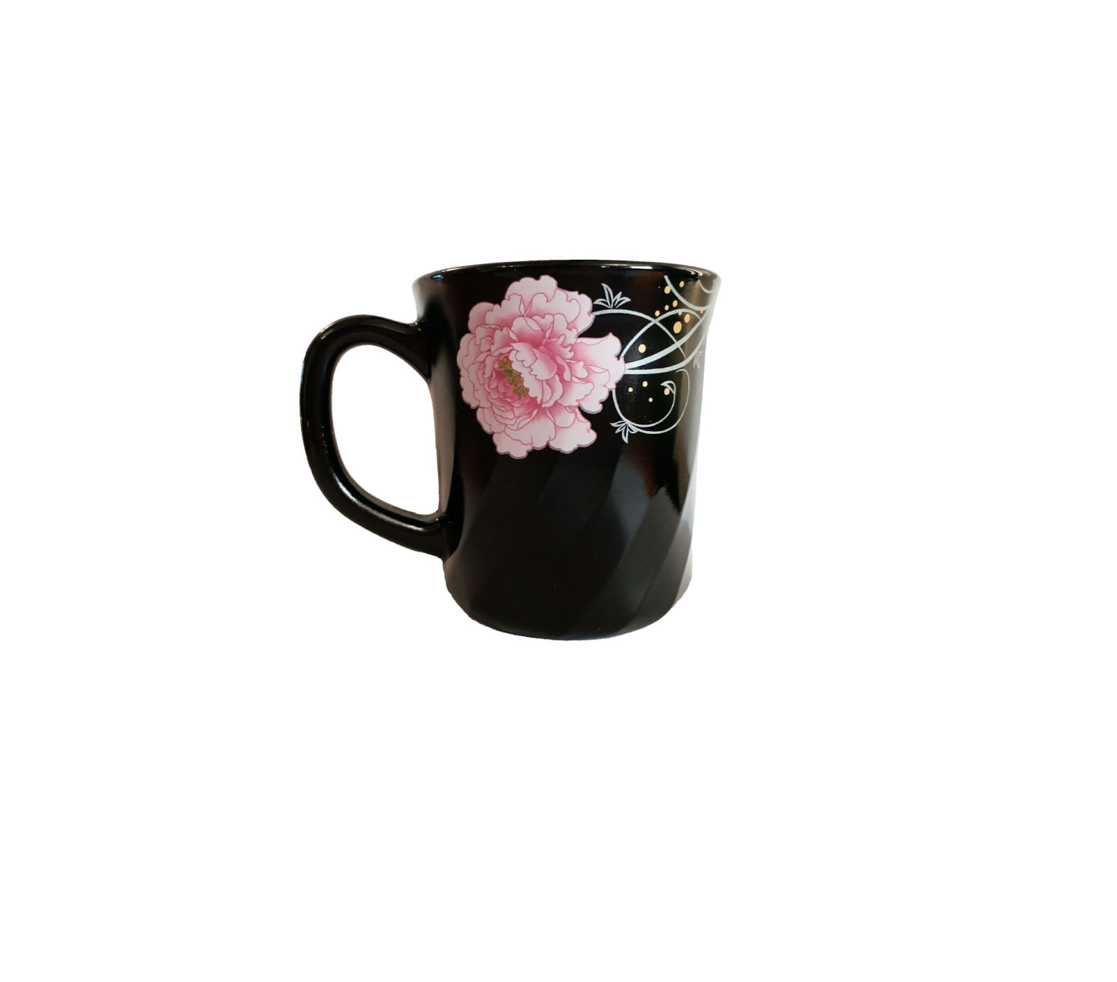 Cana neagra, opal, adanca, 290ml, decor floral roz