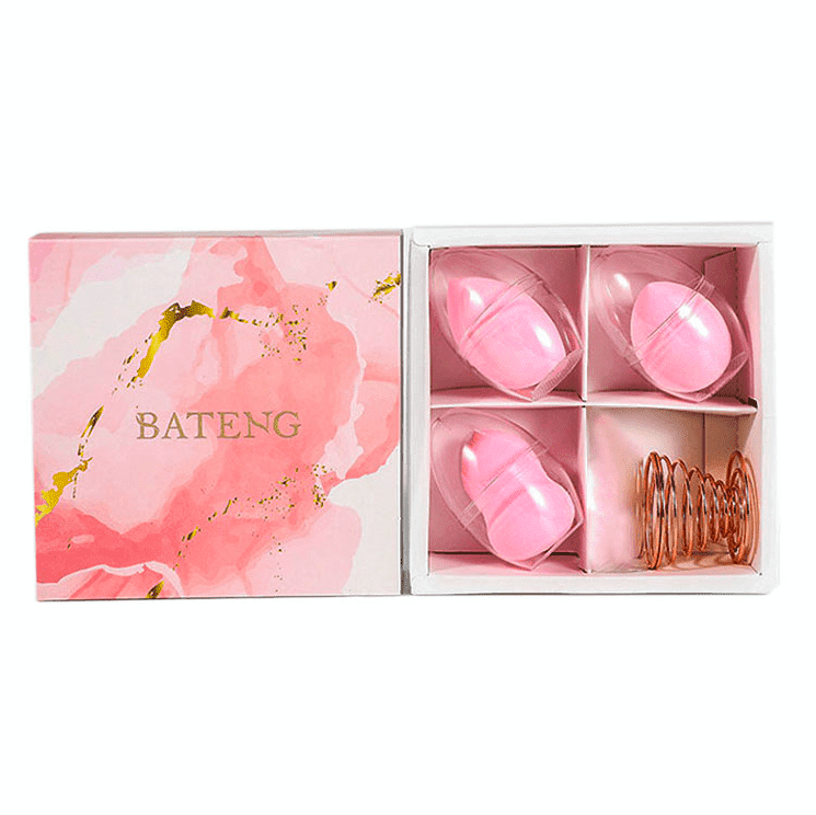 Burete pentru machiaj, set 3 bucati, suport metalic, roz, multicolor