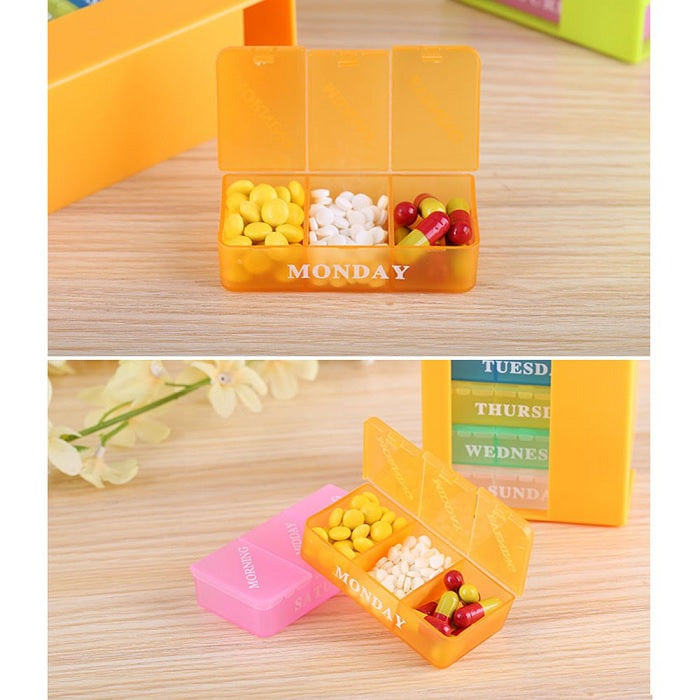 Organizator medicamente saptamanal, Cutie pastile si vitamine pentru 7 zile, Orange - Galben - 3 | YEO