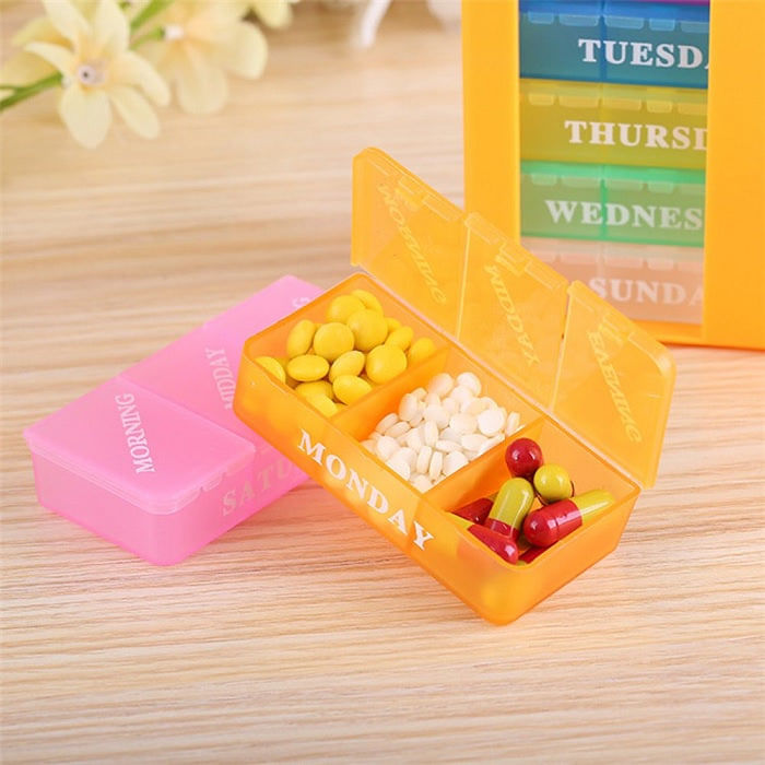 Organizator medicamente saptamanal, Cutie pastile si vitamine pentru 7 zile, Orange - Galben - 2 | YEO