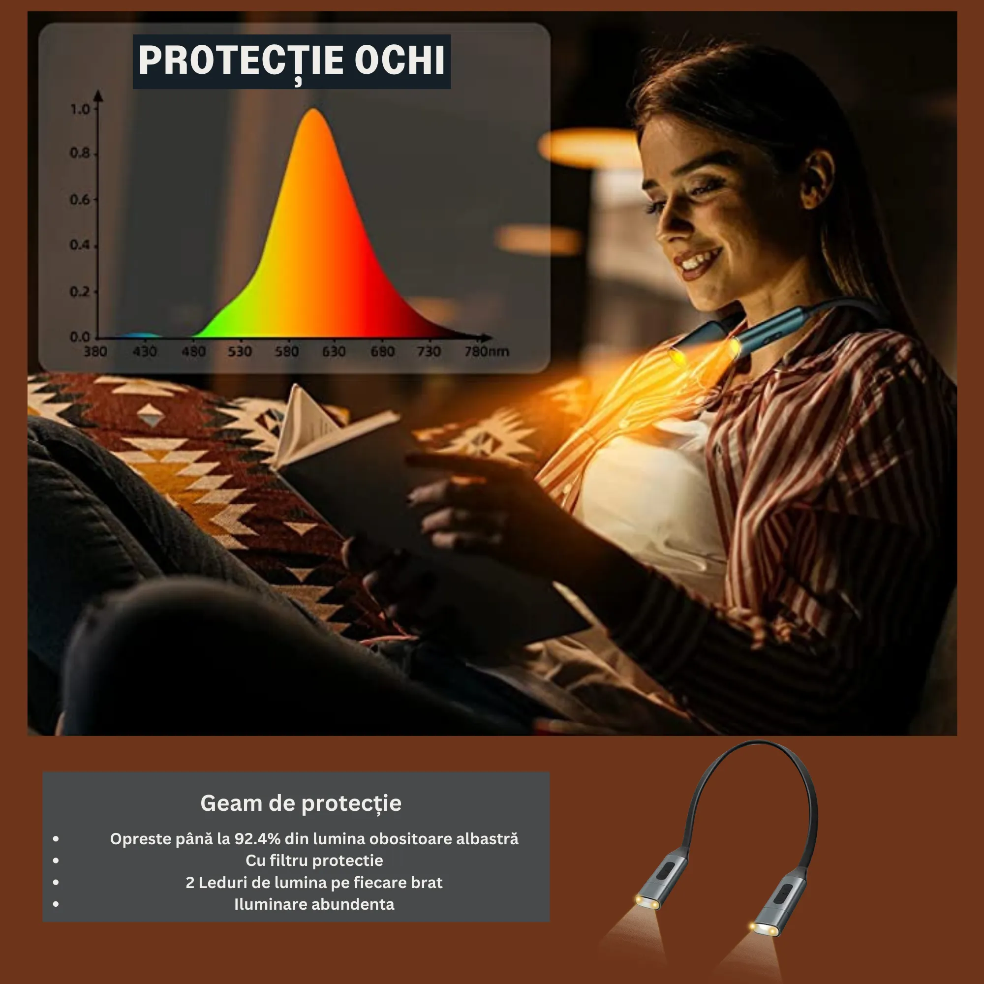 Lampa pentru citit, cu acumulator incorporat,Katlion,pozitionare pe gat cu 3 pozitii de luminare,3 nivele de intensitate - 3 | YEO