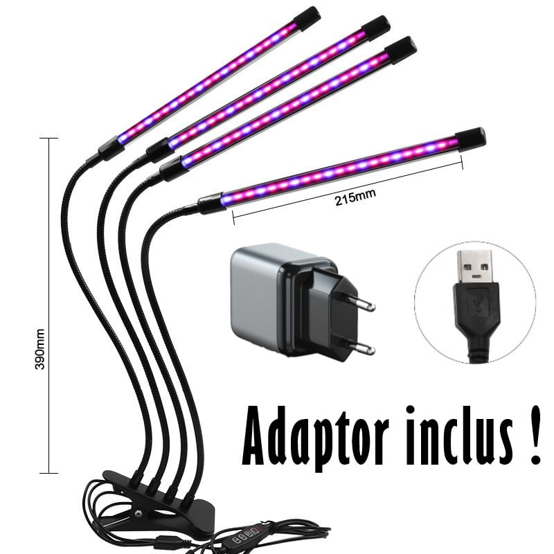 Lampa UV pentru Cresterea Plantelor , 4 picioare,120 LED-uri,40w,Temporizator,Corp Reglabil, Clips,Adaptor USB,Lumina UV — imaginea 3