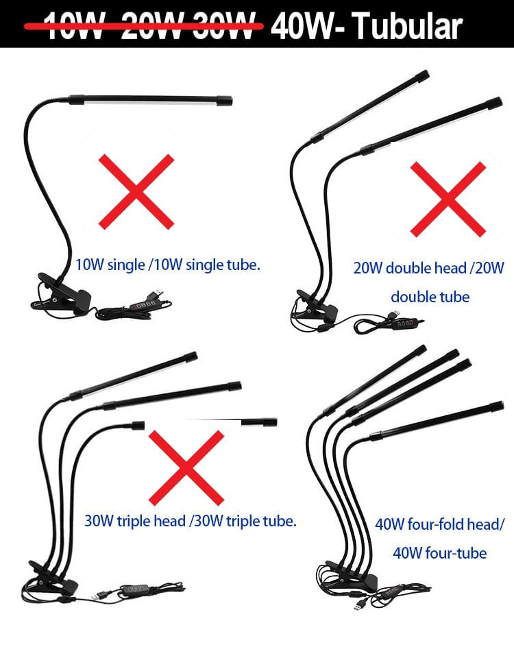 Lampa UV pentru Cresterea Plantelor , 4 picioare,120 LED-uri,40w,Temporizator,Corp Reglabil, Clips,Adaptor USB,Lumina UV — imaginea 5