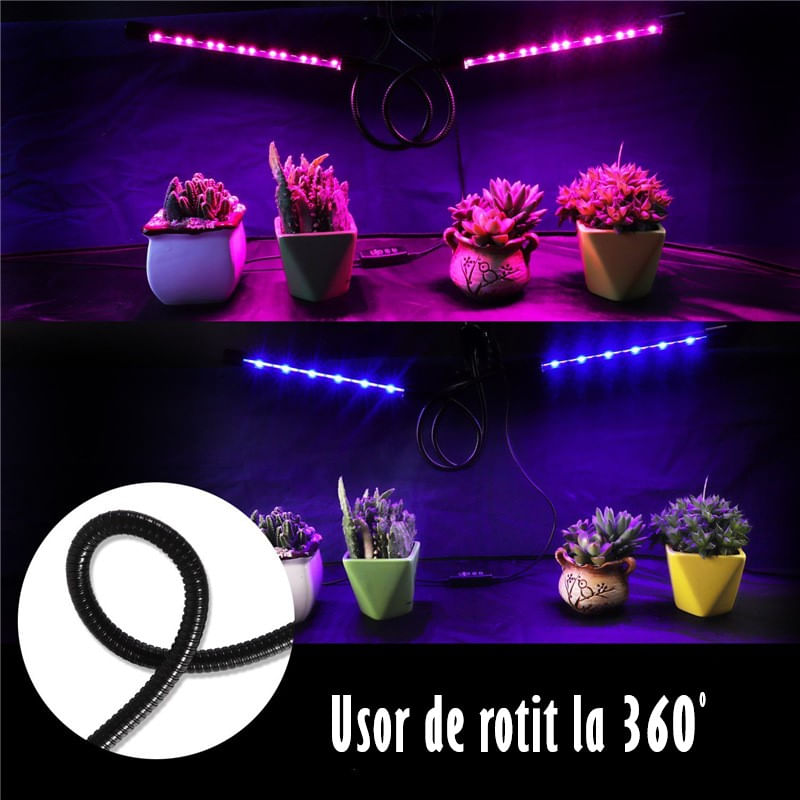 Lampa UV pentru Cresterea Plantelor , 4 picioare,120 LED-uri,40w,Temporizator,Corp Reglabil, Clips,Adaptor USB,Lumina UV — imaginea 7