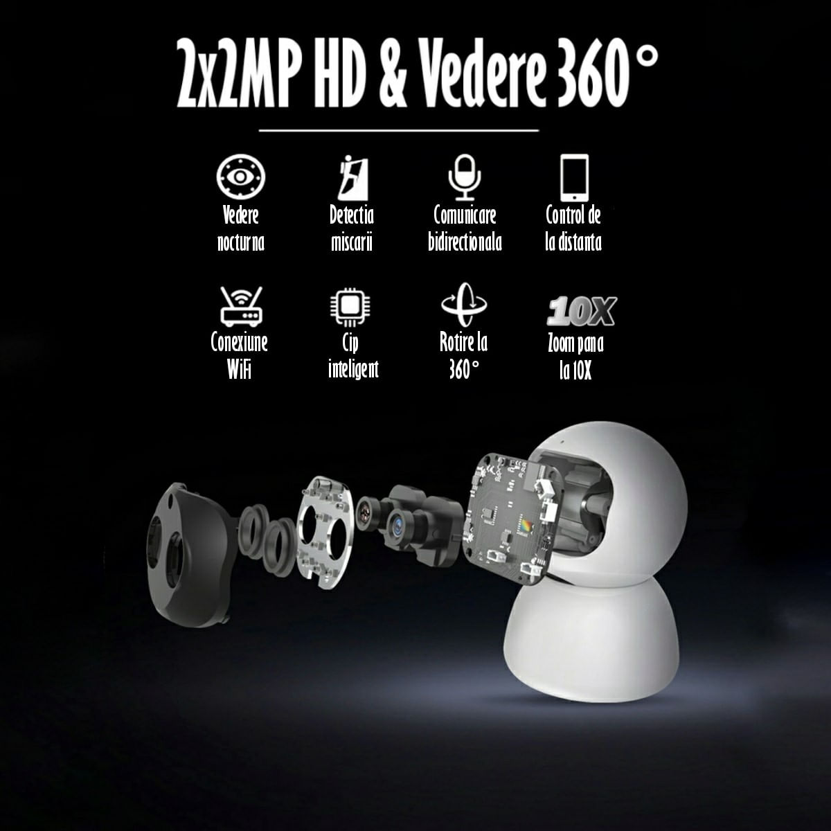 Baby Monitor, FullHD 2MP,Auto Tracking, Vedere Nocturna, Audio-Video,Rotire automata, Rezolutie 1920x1080,Senzor Miscare - 3 | YEO