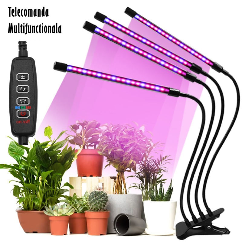 Lampa UV pentru Cresterea Plantelor , 4 picioare,120 LED-uri,40w,Temporizator,Corp Reglabil, Clips,Adaptor USB,Lumina UV — imaginea 10
