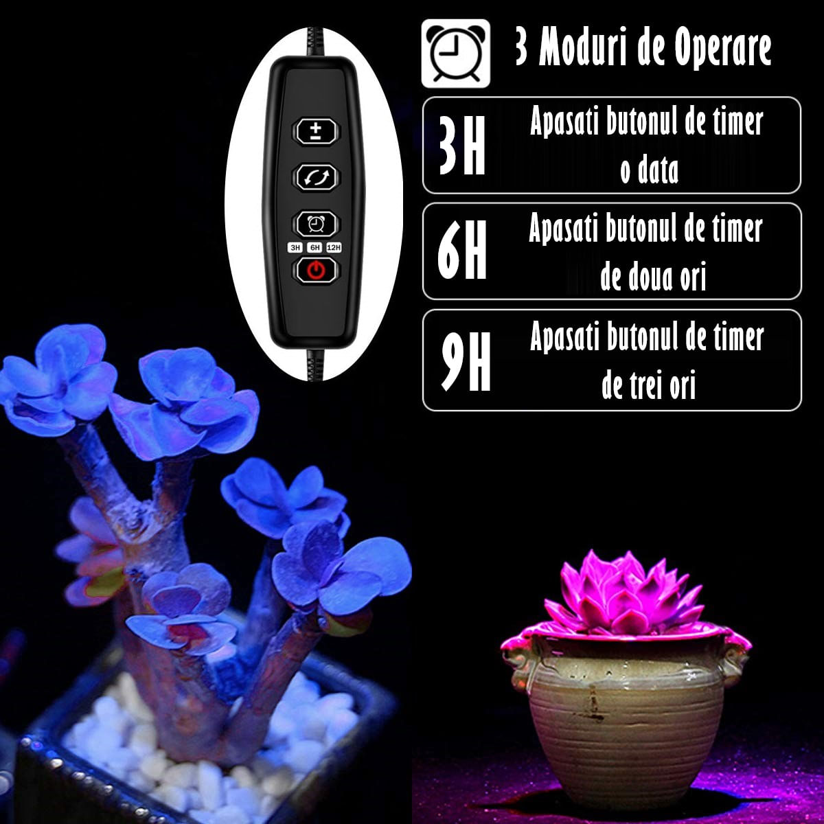 Lampa UV pentru Cresterea Plantelor , 4 picioare,120 LED-uri,40w,Temporizator,Corp Reglabil, Clips,Adaptor USB,Lumina UV — imaginea 11
