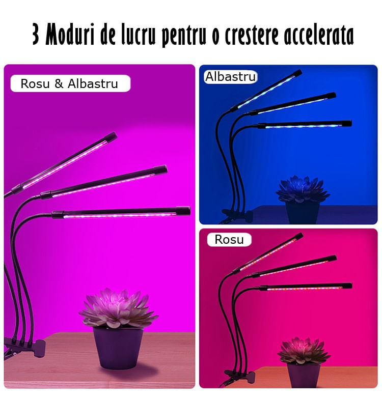Lampa UV pentru Cresterea Plantelor , 4 picioare,120 LED-uri,40w,Temporizator,Corp Reglabil, Clips,Adaptor USB,Lumina UV — imaginea 16