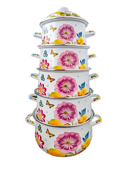 Set 5 oale emailate, Longfei Group, 1.8l/3.3l/4l/5.3/6.4, Floral