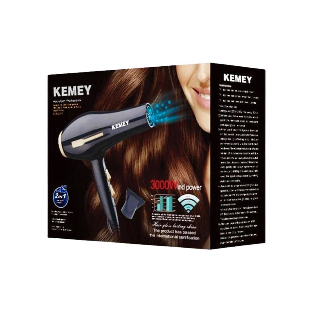 Uscator de par profesional Kemei 3000 W Ionizare, 2 trepte de viteza, 2 temperatura, Concentrator, Negru - imagine 3