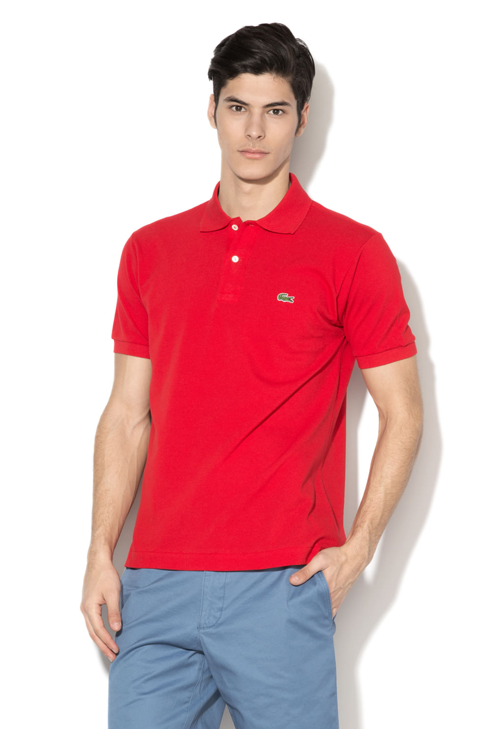 Lacoste, Tricou polo de bumbac cu aspect pique, Rosu, 5