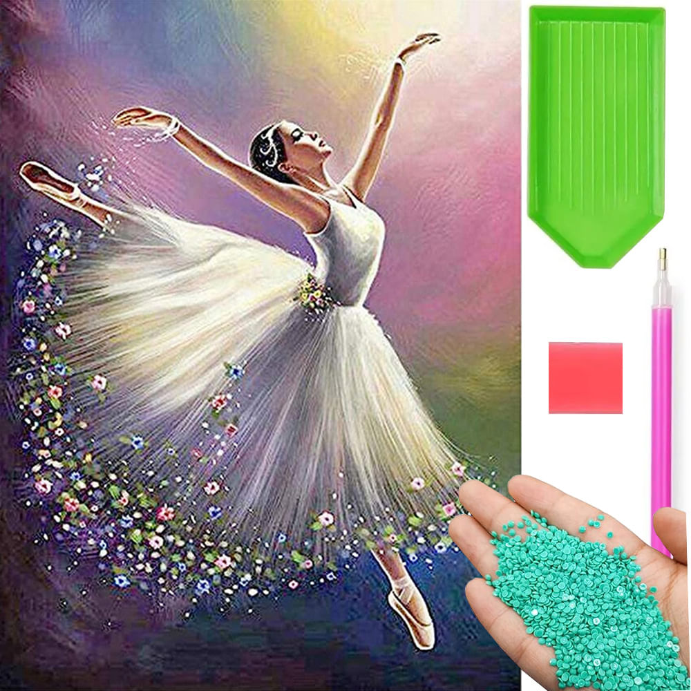 Set De Broderie Cu Diamante 5d, 30x40cm, Multicolor, Model Balerina