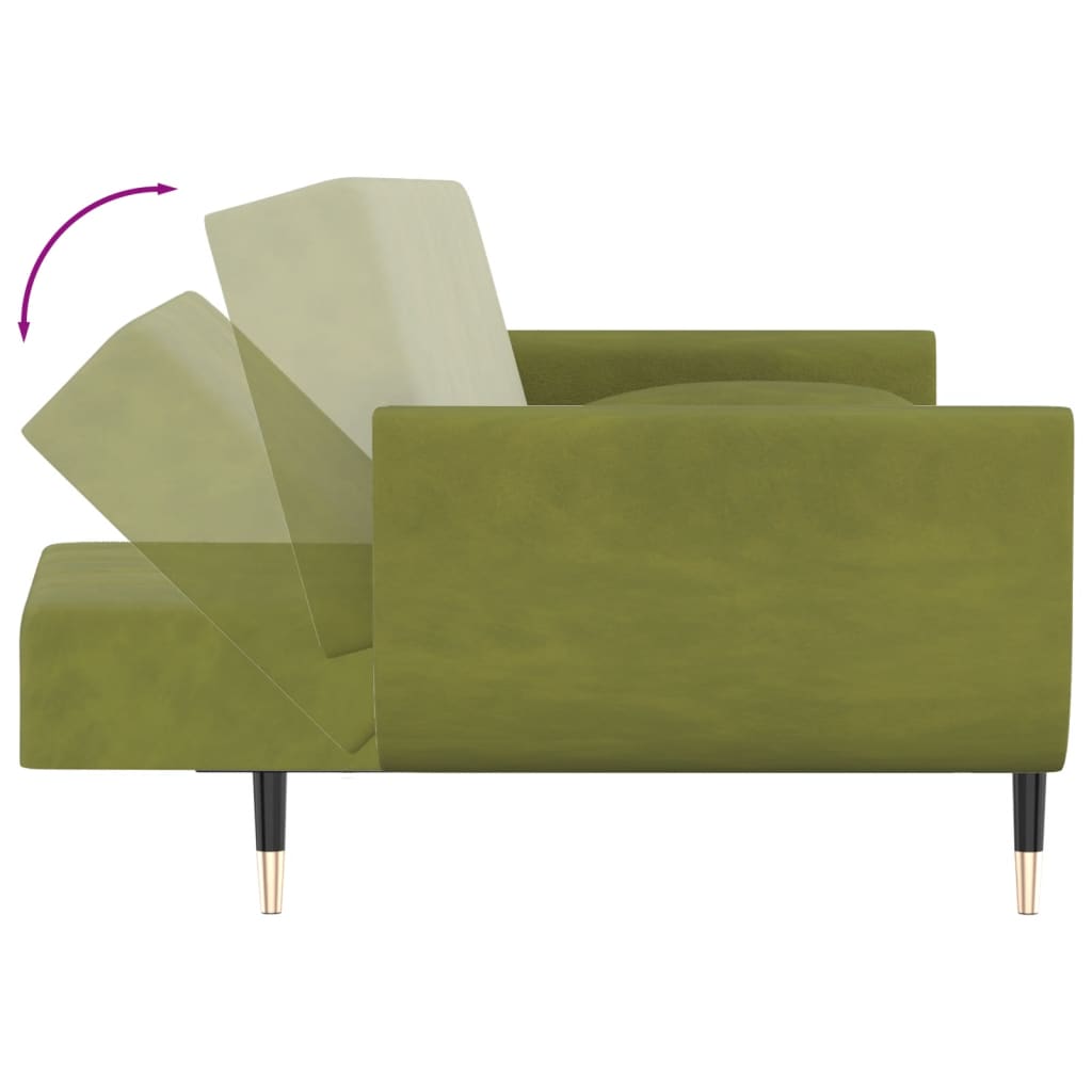 Canapea extensibila cu 2 locuri 2 perne verde deschis catifea — imaginea 6